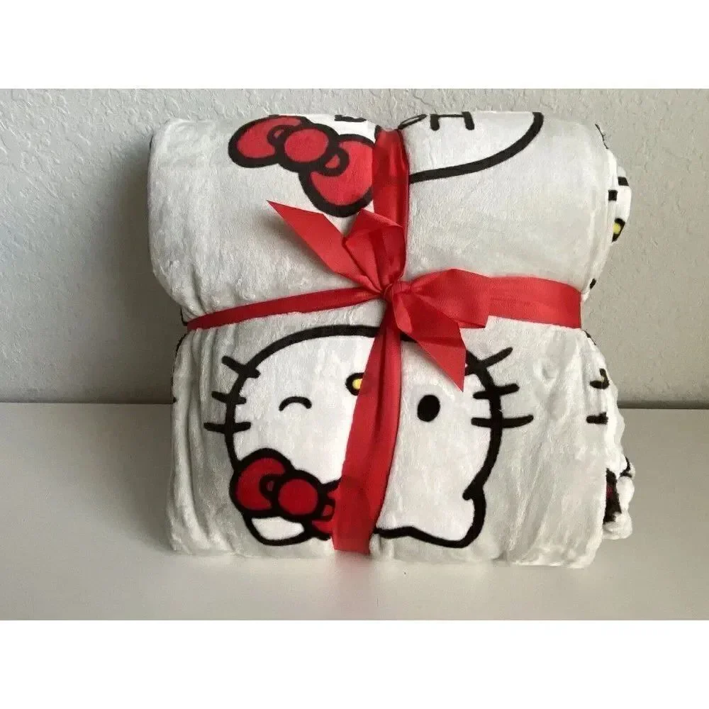 Hello Kitty Full Queen 90x90”‎ Soft Grey Talk Speech Bubble Plush Blanket NEW